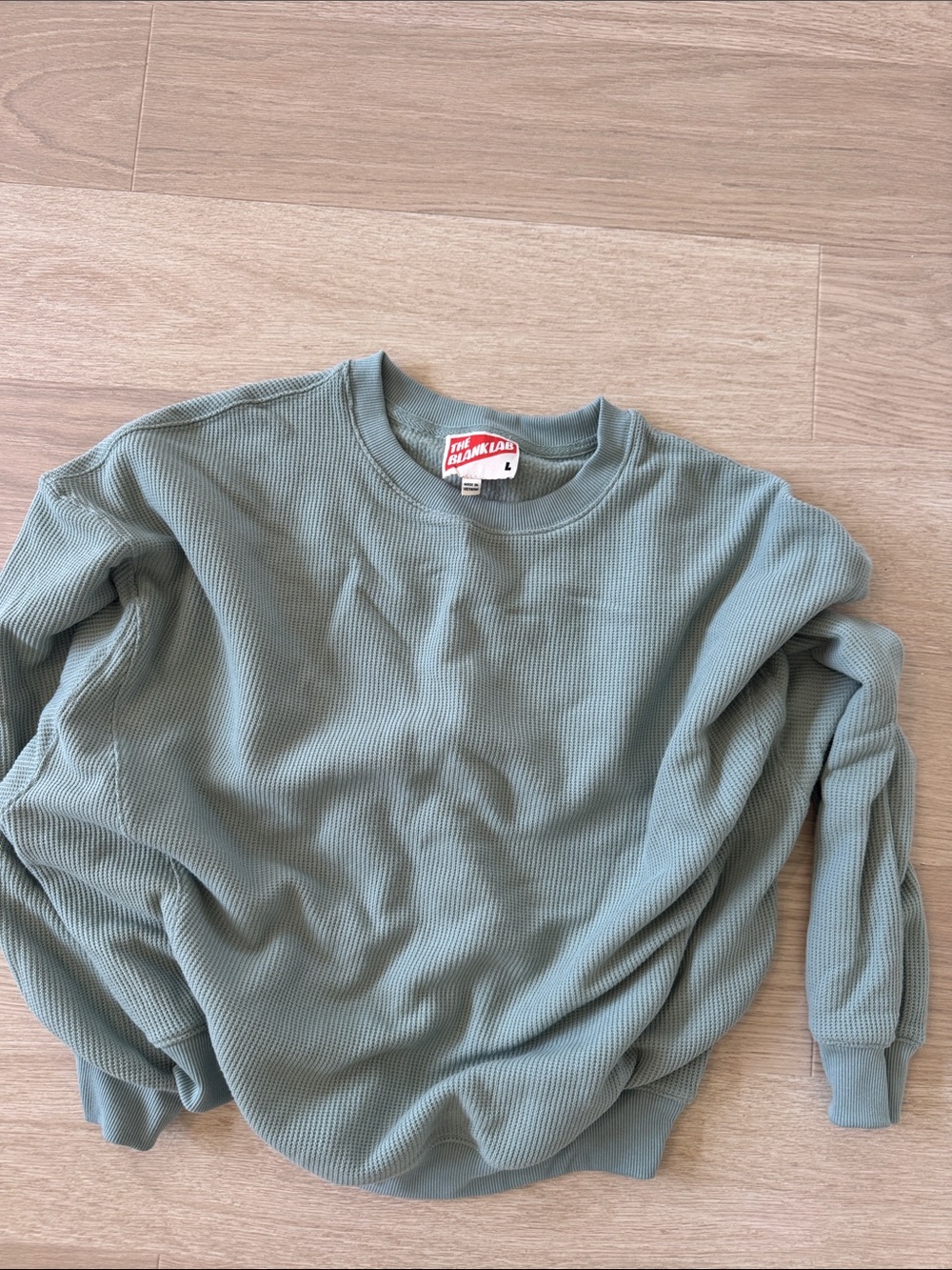 The Blank Lab NYC Women’s  Sage Green Waffle Knit Crewneck Sweater